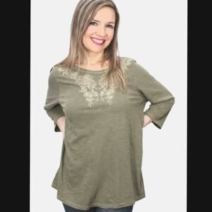 Quacker Factory 3X Green Leaf Beaded Knit Top St. Patrick's Day Shirt